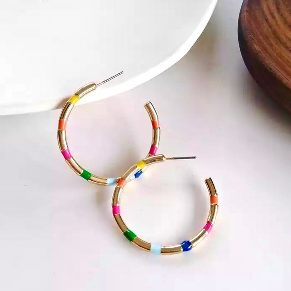 Luxe BoutiqueNew!✨ Gold Rainbow Colored Enamel Small Hoop Boutique Earrings